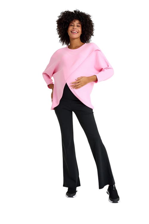 Accouchée Let Loose Crossover Long Sleeve Maternity Nursing Knit Top In Pink
