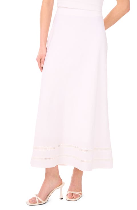 Ladder Stitch Accent Bias Cut Linen Blend Midi Skirt