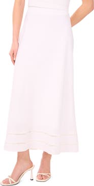 Halogen® Ladder Stitch Accent Bias Cut Linen Blend Midi Skirt