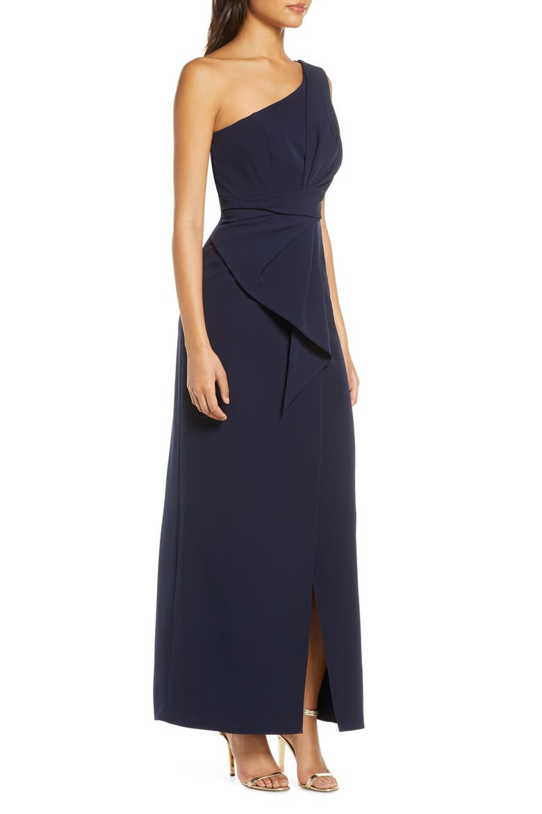 One-Shoulder Laguna Crepe Evening Gown, Alternate, color, NAVY