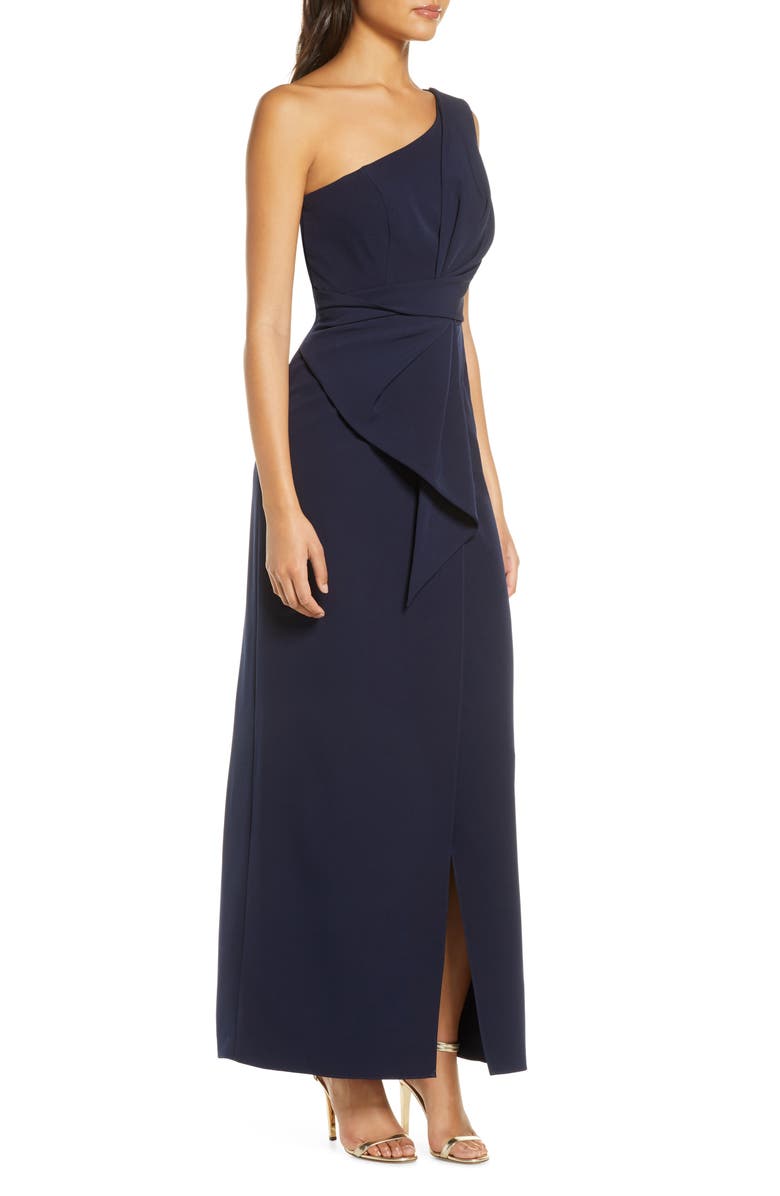 Eliza J One-Shoulder Laguna Crepe Evening Gown, Alternate, color,
