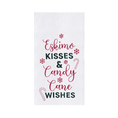 C & F Home C&f Home "kisses & Candy Cane Wishes" Sentiment With Candy Canes Cotton Flour Sack Kitchen Dish Towe In White