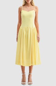 All in Favor Drop Waist Cotton & Linen Midi Dress