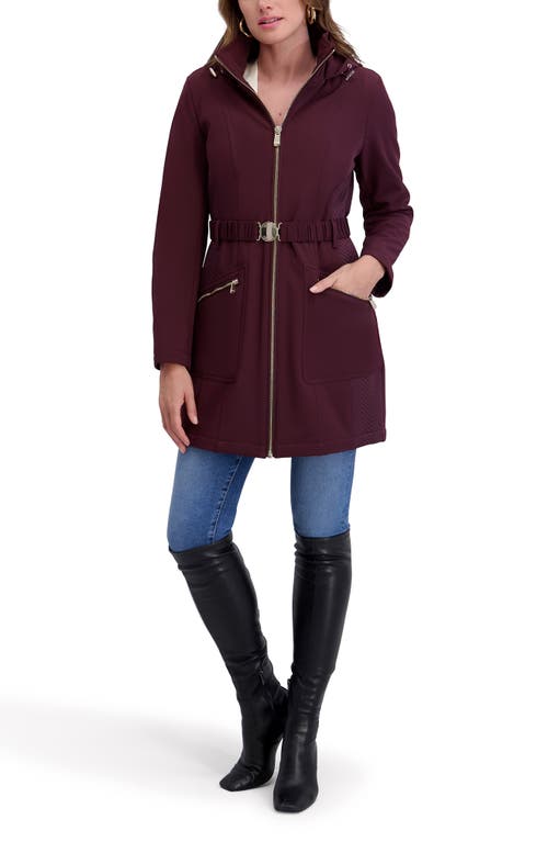 Kensie Hooded Belted Zip-up Coat In Burgundy