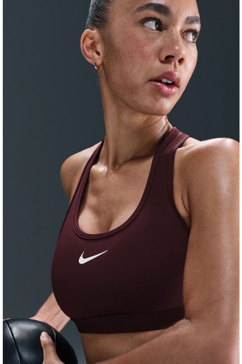 Dri-FIT Swoosh Medium Support Padded Sports Bra, Alternate, color, BURGUNDY CRUSH/ WHITE