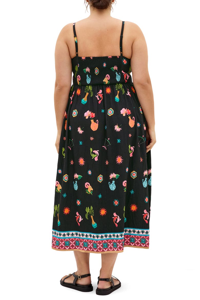Layla Printed Midi Sundress, Alternate, color, LA MONT BLK