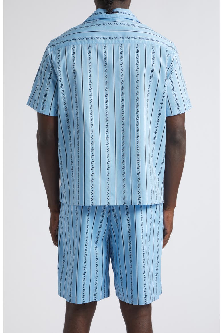 Stripe Greca Jacquard Short Sleeve Button-Up Shirt, Alternate, color, BRIGHT AVIO BLACK