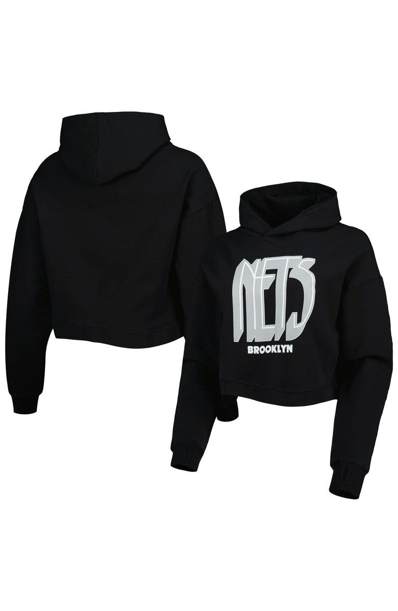 LUSSO Women's Lusso Black Brooklyn Nets Layla World Tour Cropped Pullover Hoodie, Main, color, Black