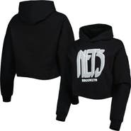 LUSSO Women's Lusso Black Brooklyn Nets Layla World Tour Cropped Pullover Hoodie