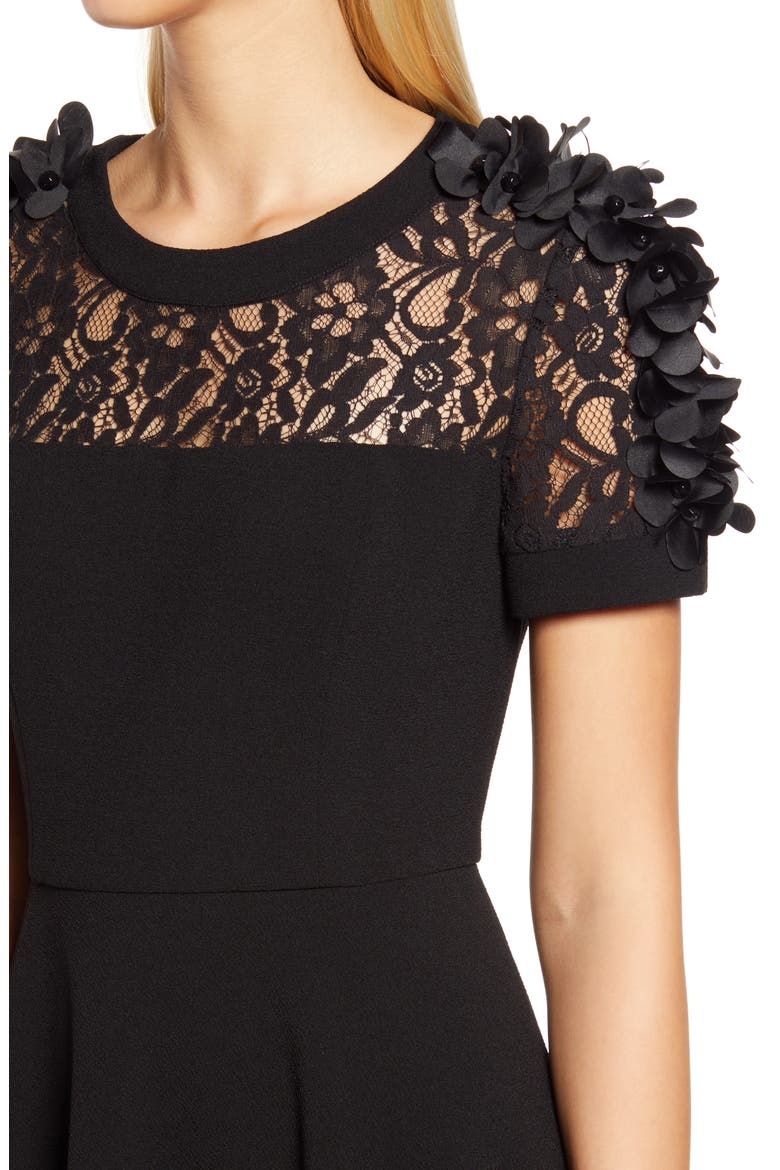 Floral Appliqué Fit & Flare Cocktail Dress, Alternate, color, BLACK