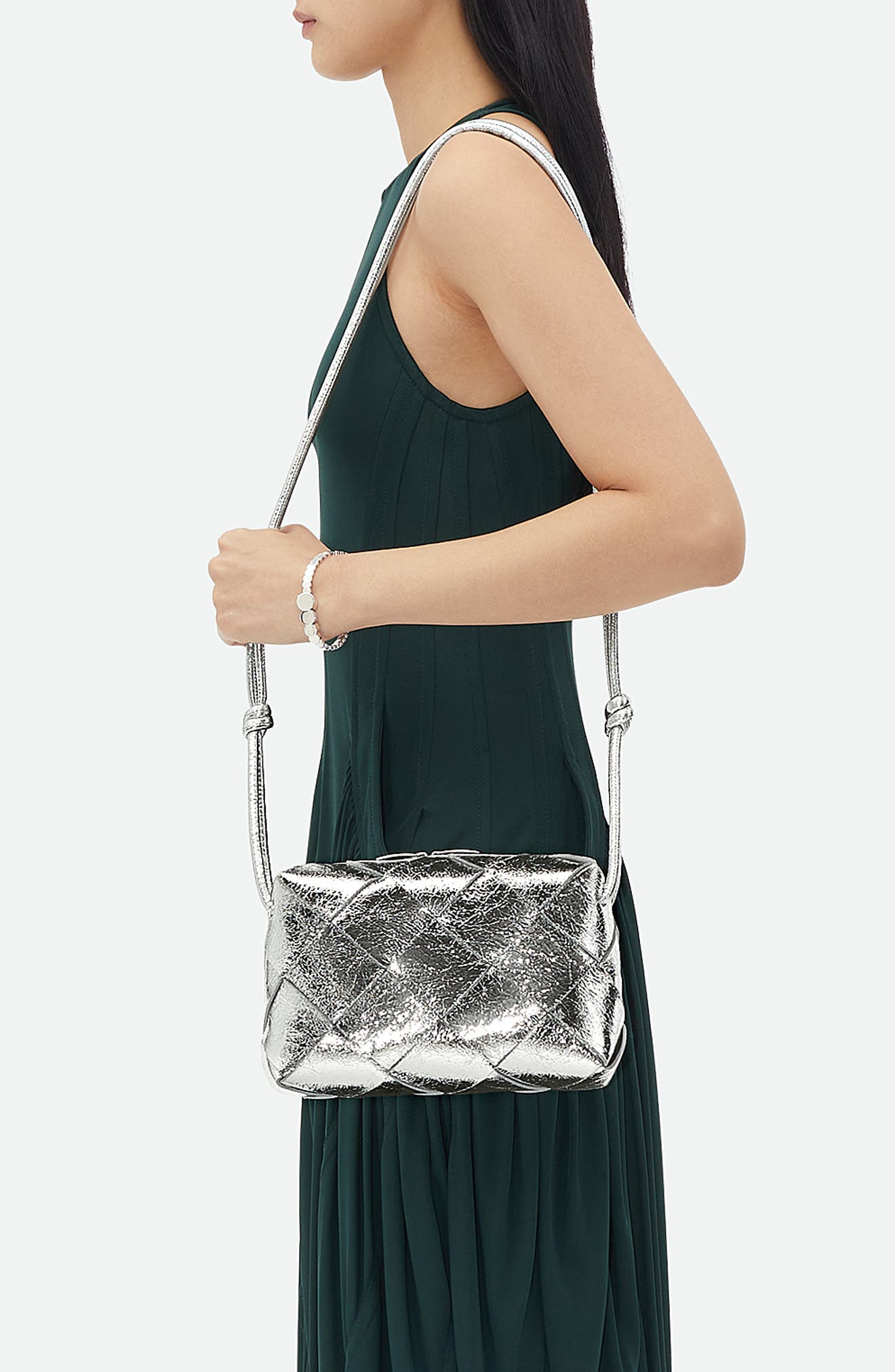 Bottega Veneta Cassette Intrecciato Metallic Leather Camera Bag, Alternate, color, 