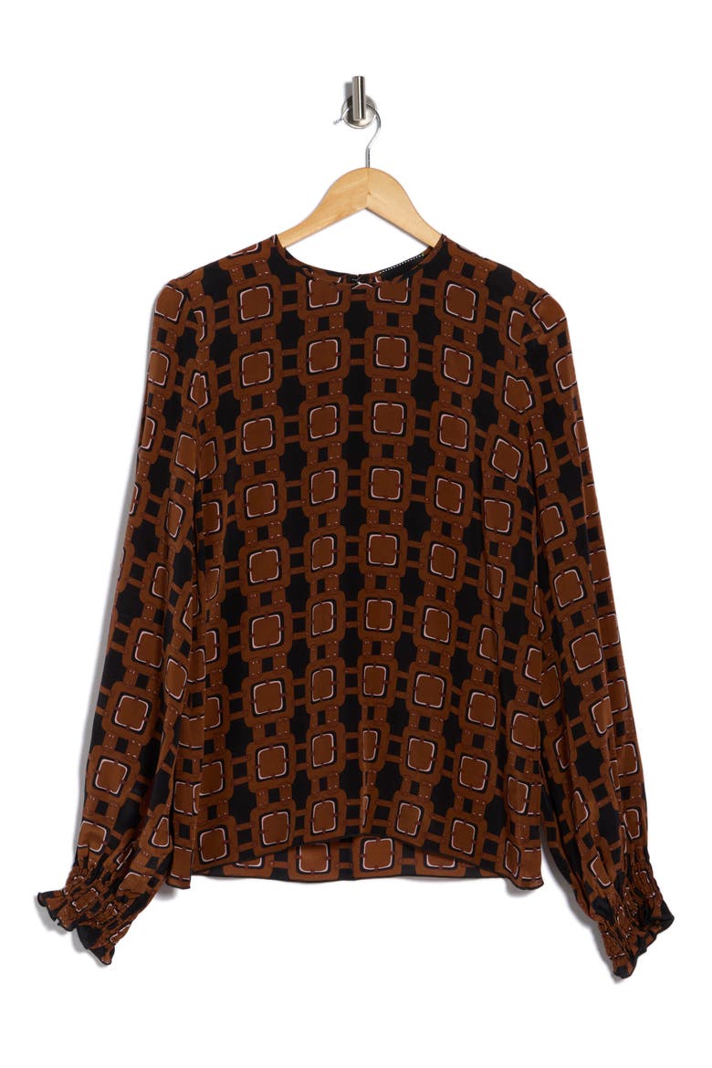 Smocked Cuff Silk Blouse, Alternate, color, COGNAC