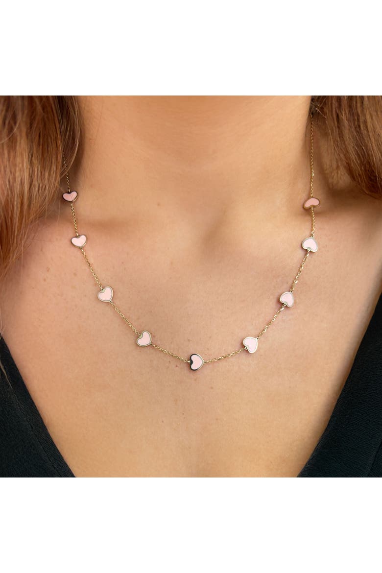 Pink Pearl Heart Station Necklace, Alternate, color, Pink Pearl