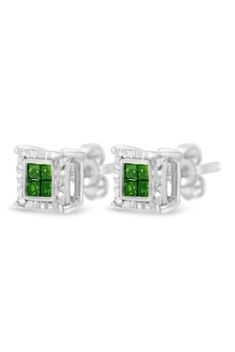 Silver Color Princess Diamond Quad Stud Earring, Alternate, color, White