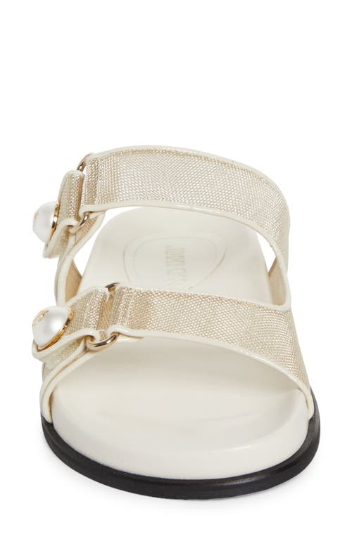Jimmy Choo Fayence Metallic Pearly-button Slide Sandals In Champagne/latte
