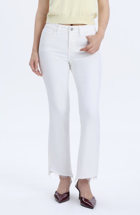 Frayed Step Hem Mid Rise Ankle Bootcut Jeans