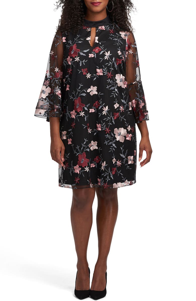 ECI Floral Embroidered Mesh A-Line Dress, Main, color, 