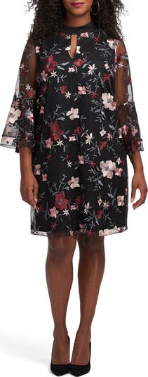 ECI Floral Embroidered Mesh A-Line Dress | Nordstrom