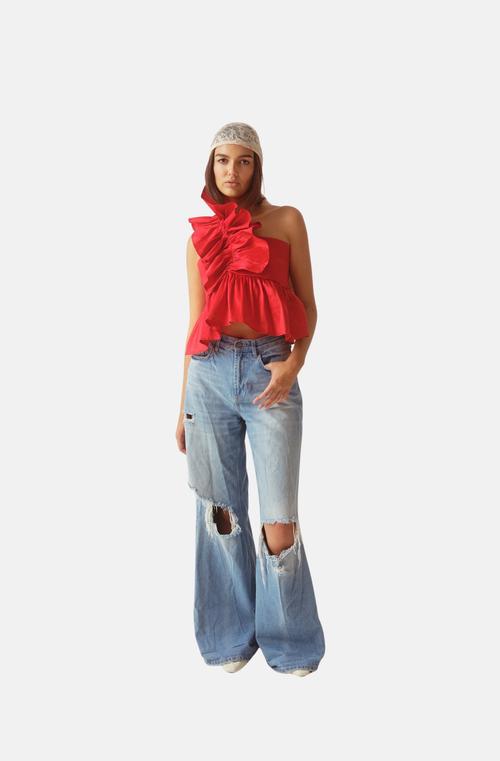 Shop Madeline Marie Juliette Blouse Taffeta In Chianti Red
