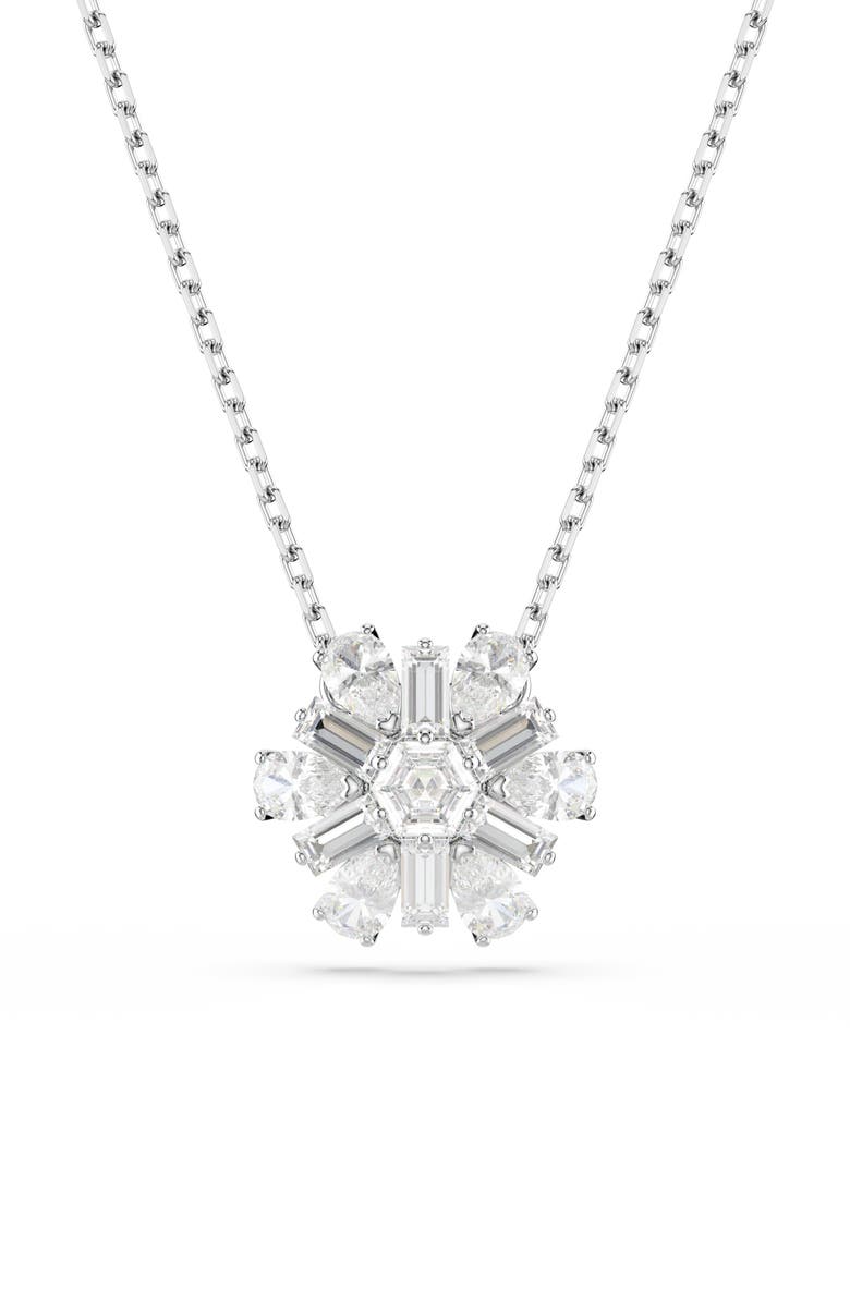 Swarovski Idyllia Snowflake Pendant Necklace, Main, color, White/ Silver