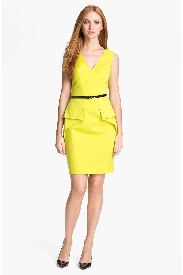 Belted Peplum Sheath Dress, Main, color, SULPHUR SPRING