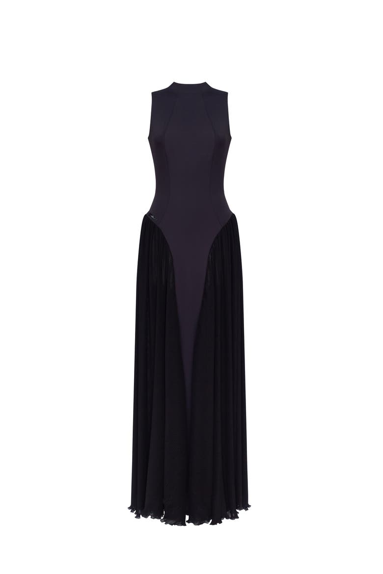 Fitted Mock Neck Formal Maxi Dress in Black, Alternate, color, Black