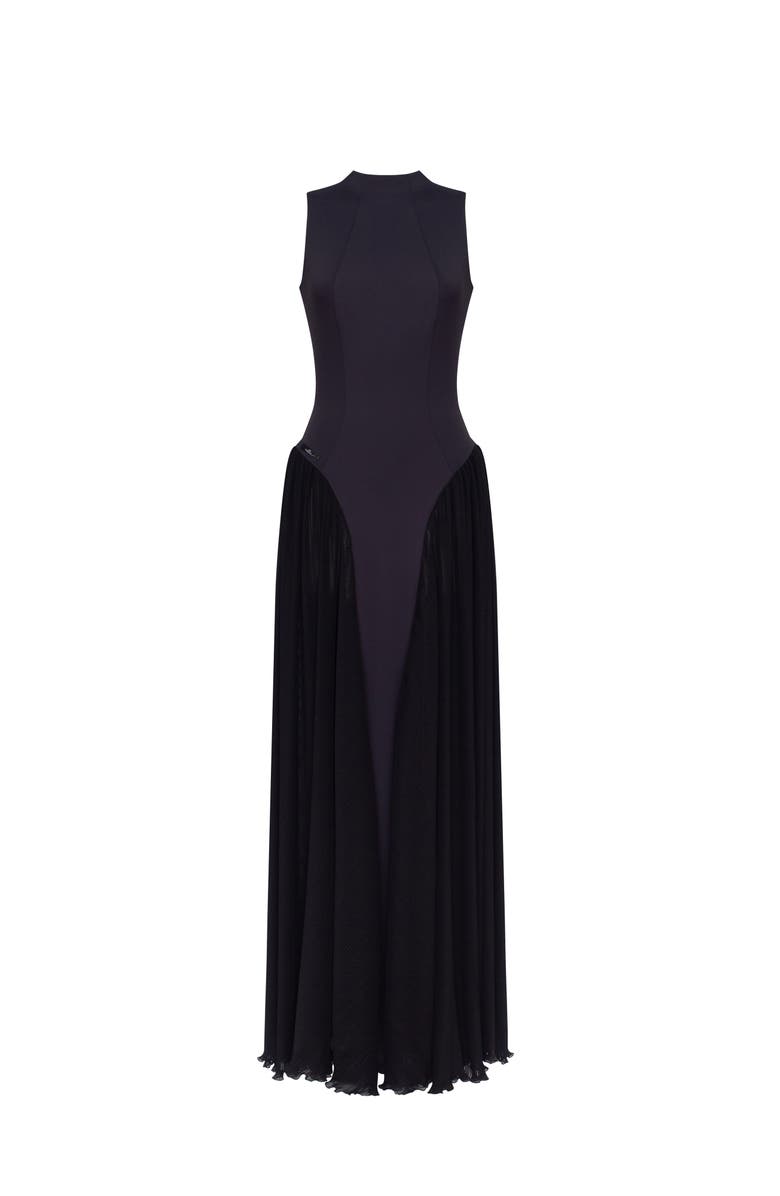 Milla Fitted Mock Neck Formal Maxi Dress in Black, Alternate, color, Black