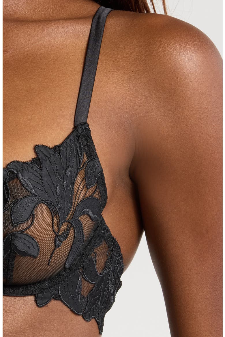 Lily Embroidered Underwire Plunge Demi Bra, Alternate, color, BLACK