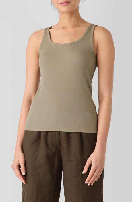 Eileen Fisher Slim Fit Scoop Neck Stretch Cotton Tank