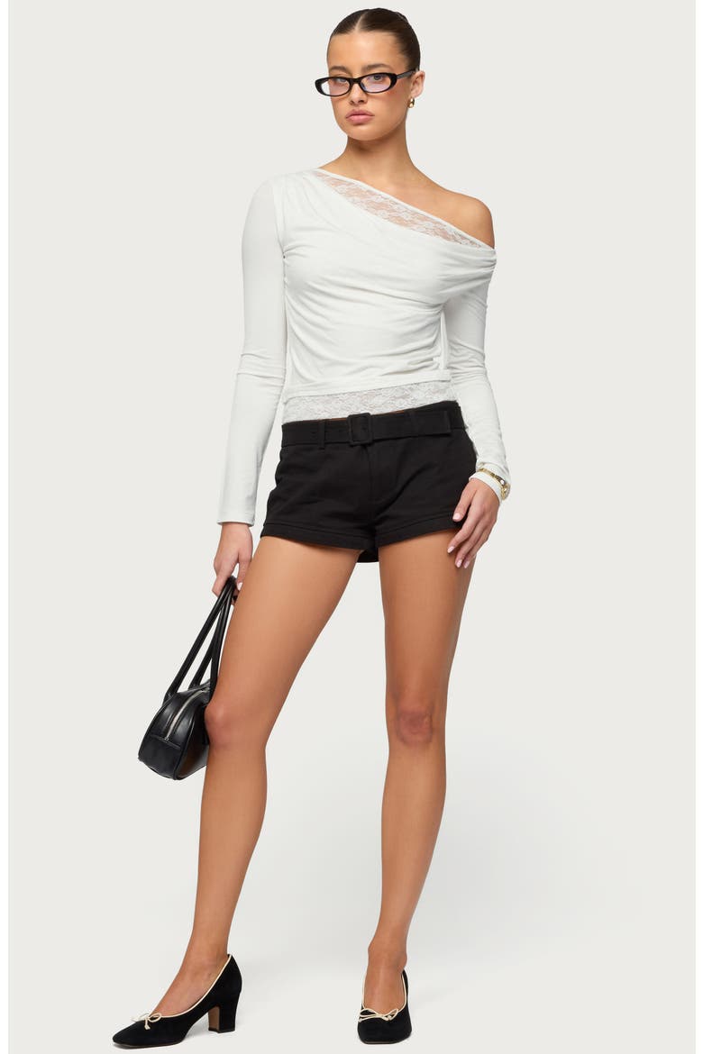 Lacey Layered One-Shoulder Top, Alternate, color, WHITE