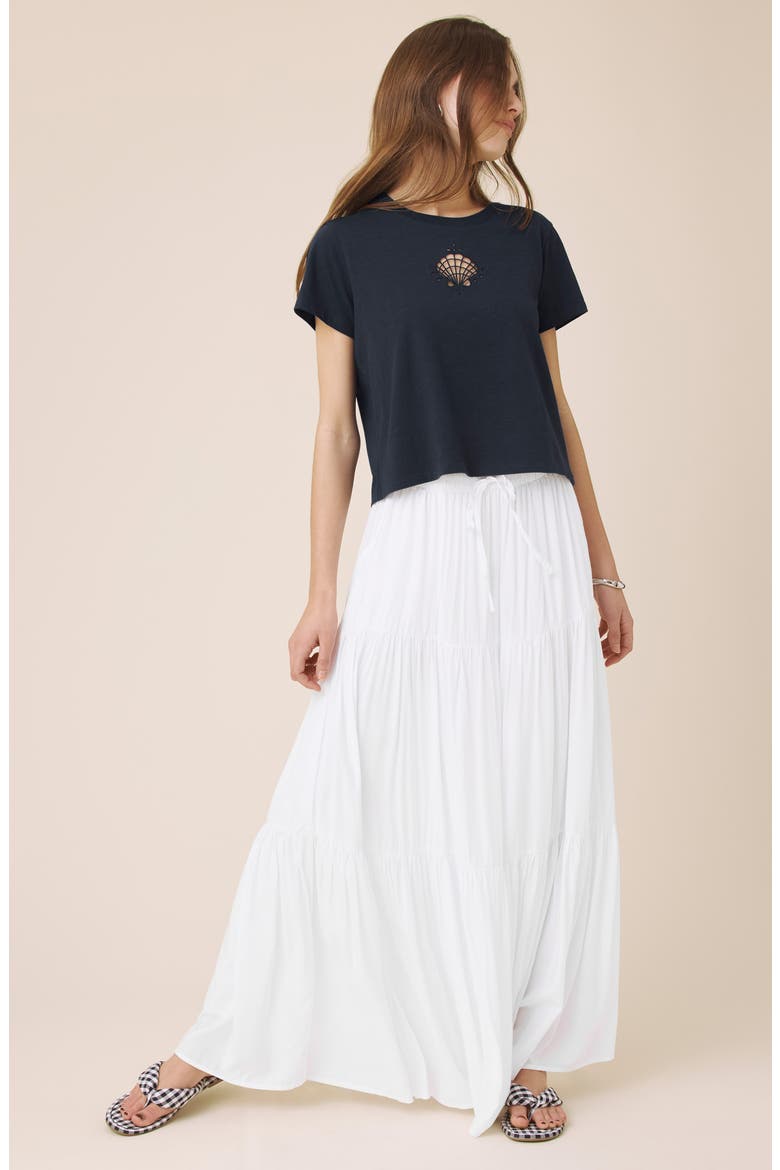 Embroidered Cutwork Seashell Cotton T-Shirt, Alternate, color, NAVY BLUE