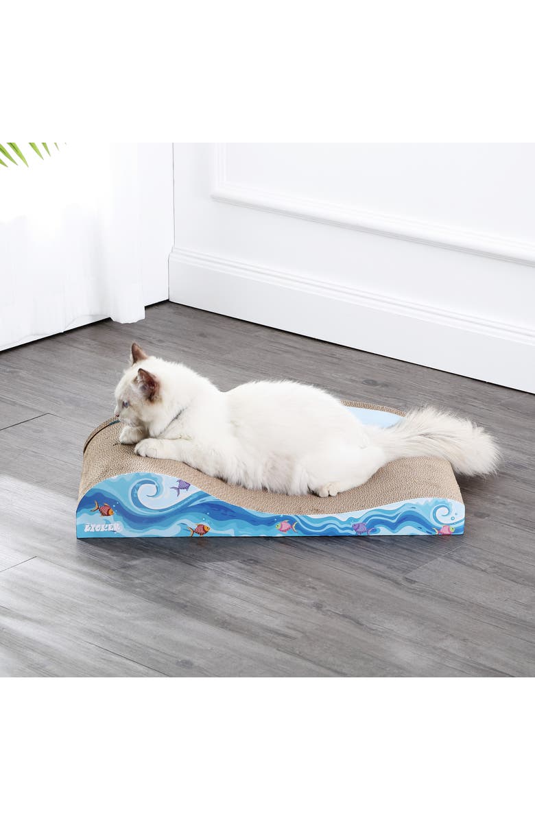 The Licker Store Kokomo 23.75" Coastal Cardboard Lounge Bed Cat Scratcher with Catnip, Alternate, color, Blue/Orange