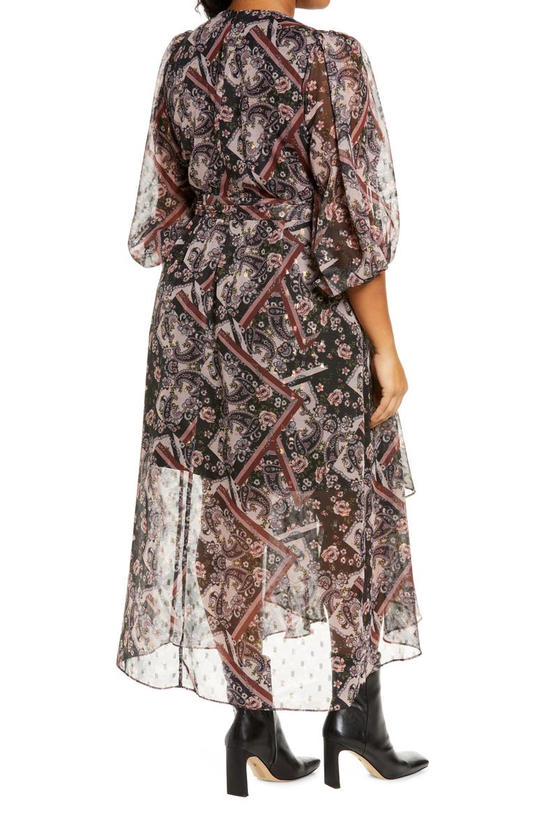 Paisley Metallic Dot Chiffon High-Low Dress, Alternate, color, MAUVE