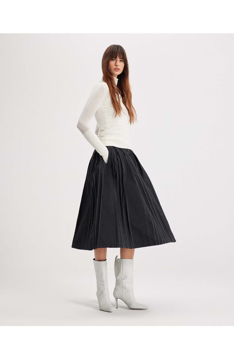 THEO The Label Theia Striped Taffeta Pleated Midi Skirt, Alternate, color, Black