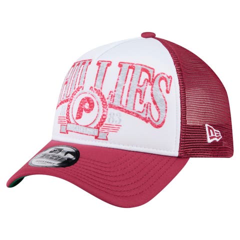 Men's New Era  Red Philadelphia Phillies Distressed 9FORTY A-Frame Adjustable Trucker Hat