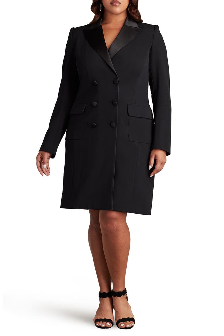 Long Sleeve Tuxedo Dress, Alternate, color, BLACK