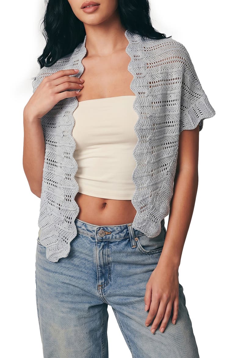 Scalloped Pointelle Triangle Scarf, Main, color, LIGHT BLUE