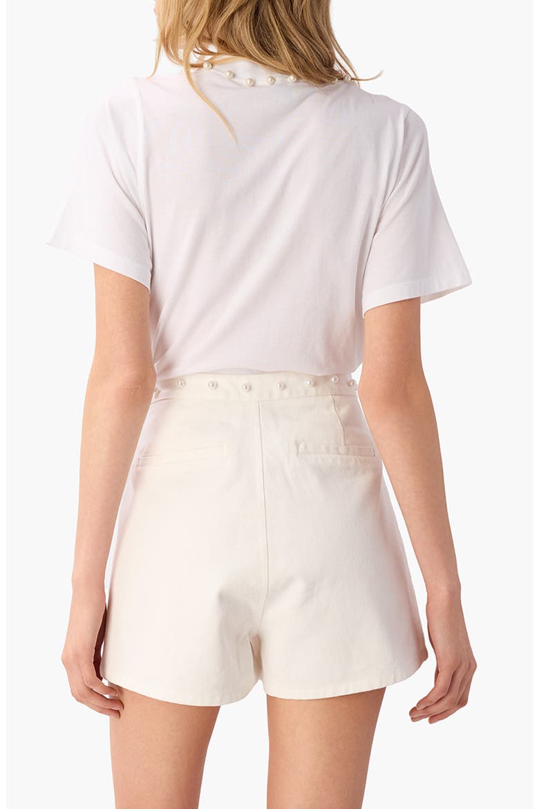 Mattea Faux Pearl Trim Pima Cotton T-Shirt, Alternate, color, WHITE