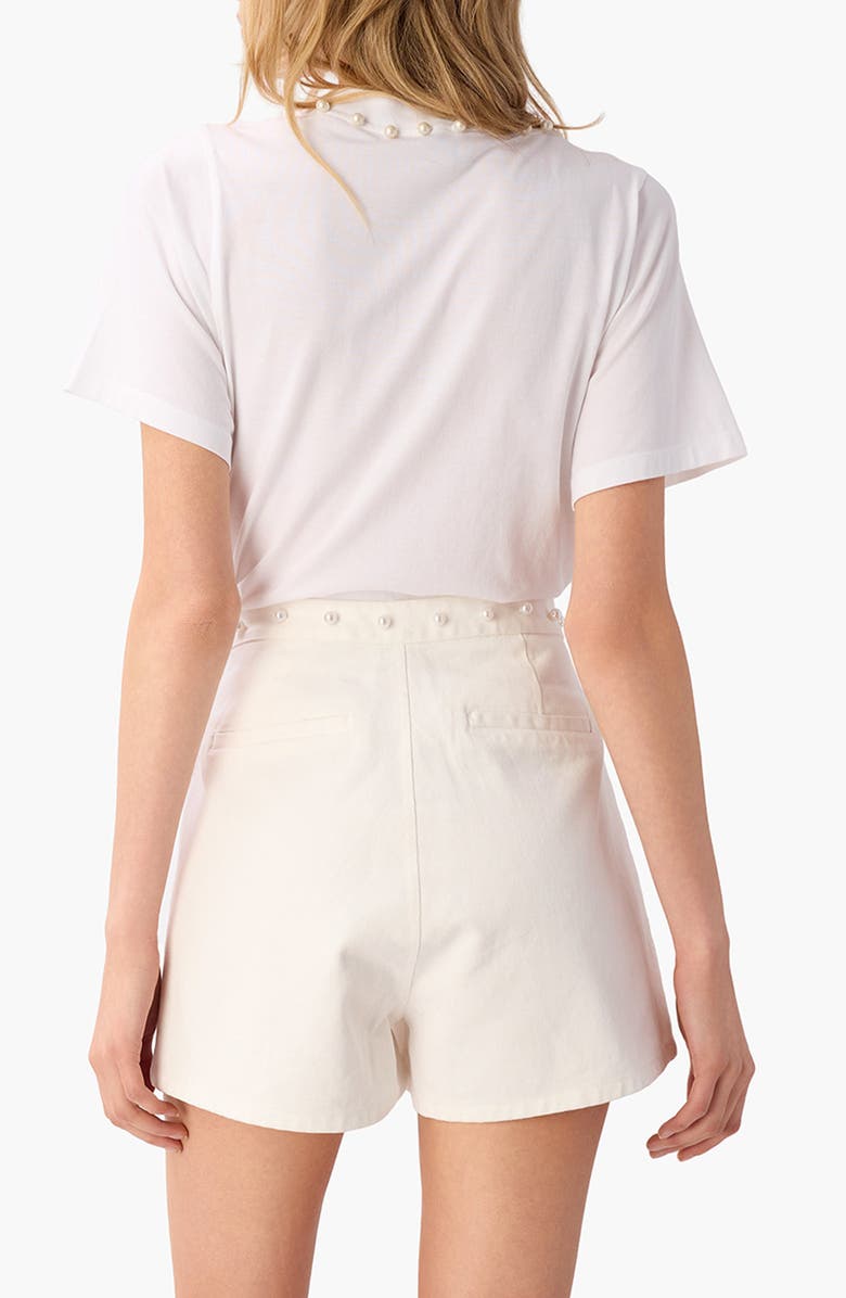 CAMI NYC Mattea Faux Pearl Trim Pima Cotton T-Shirt, Alternate, color, White