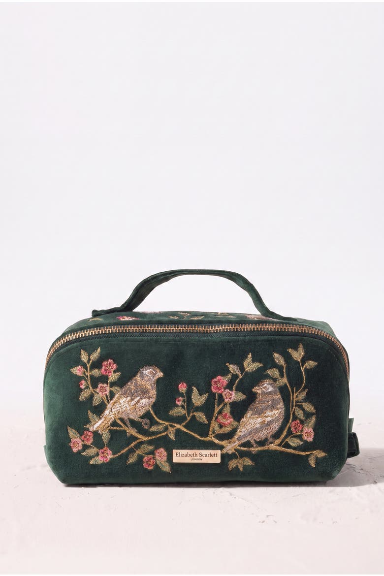 Songbirds Secret Garden Velvet Open Flat Makeup Bag, Main, color, Forest