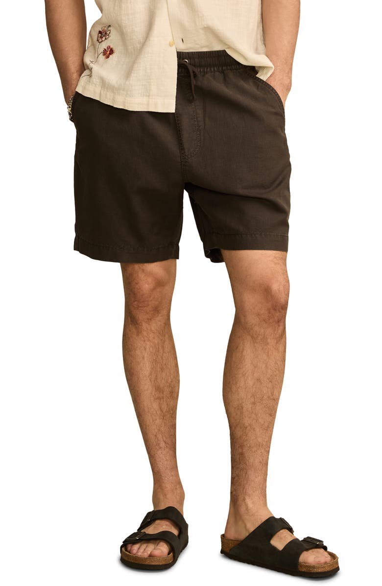 Lucky Brand 7-Inch Drawstring Waist Linen & Cotton Short, Main, color, Raven