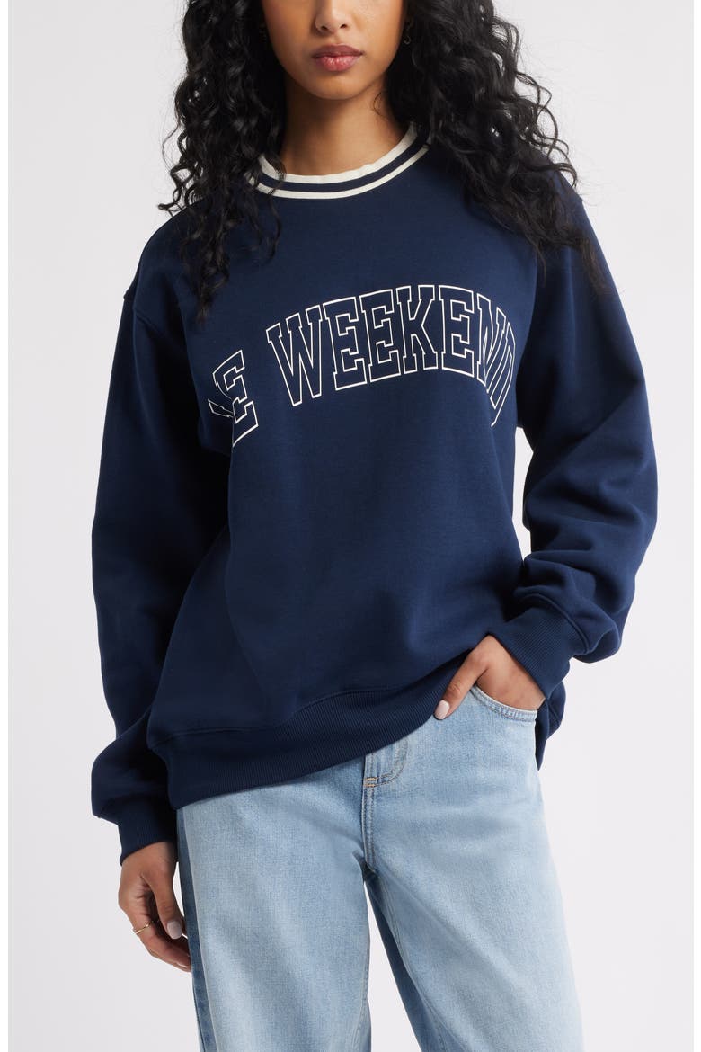 Oversize Graphic Crewneck Sweatshirt, Main, color, NAVY LE WEEKEND