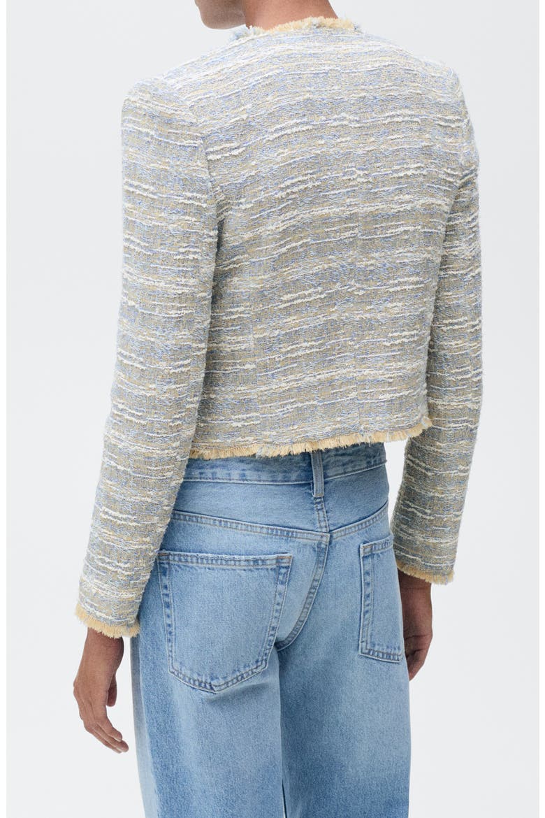 Fringe Detail Cotton Blend Tweed Jacket, Alternate, color, SKY BLUE