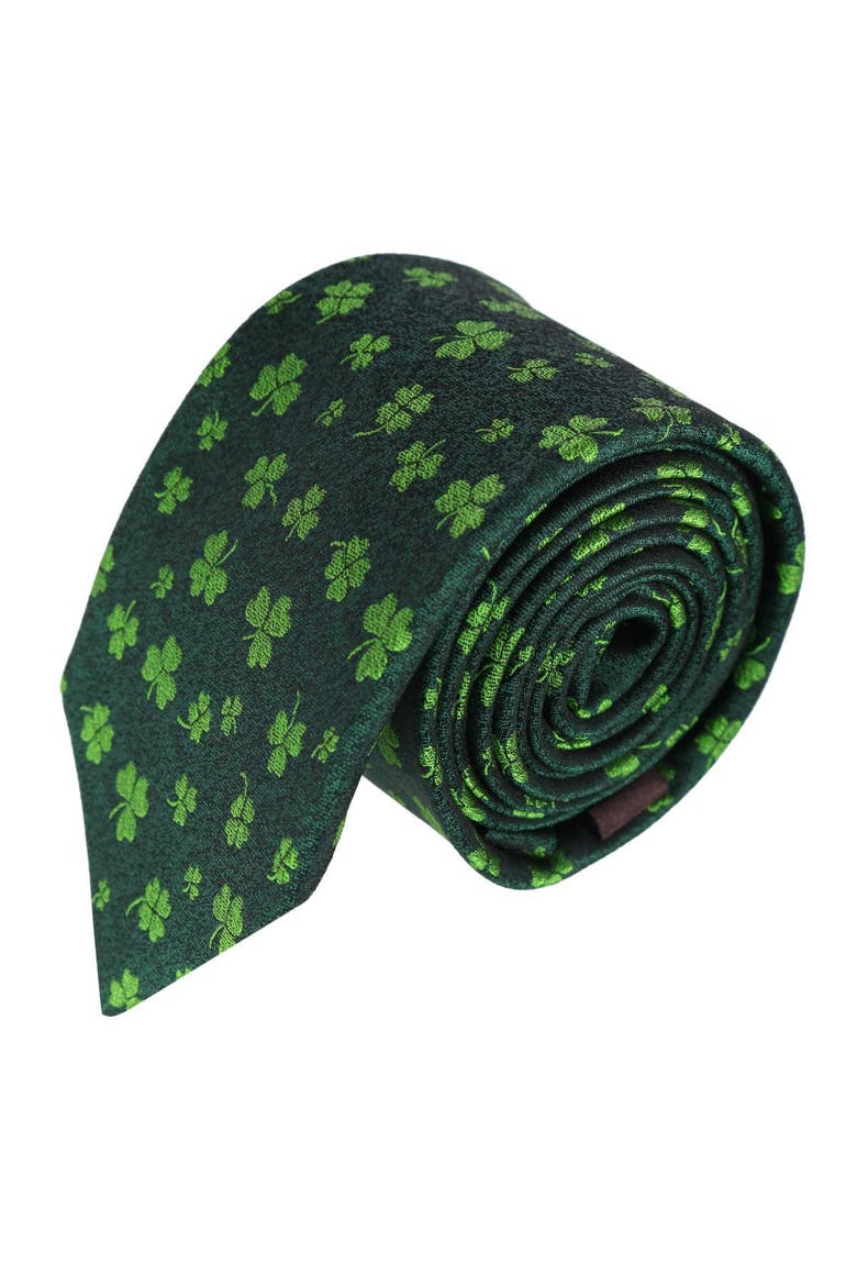 Green Shamrock Novelty Silk Necktie, Main, color, Green Shamrocks