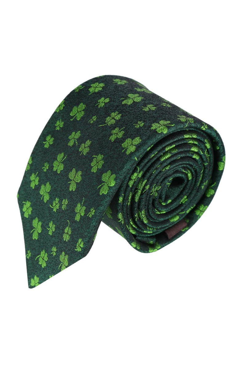 Trafalgar Green Shamrock Novelty Silk Necktie, Main, color, Green Shamrocks