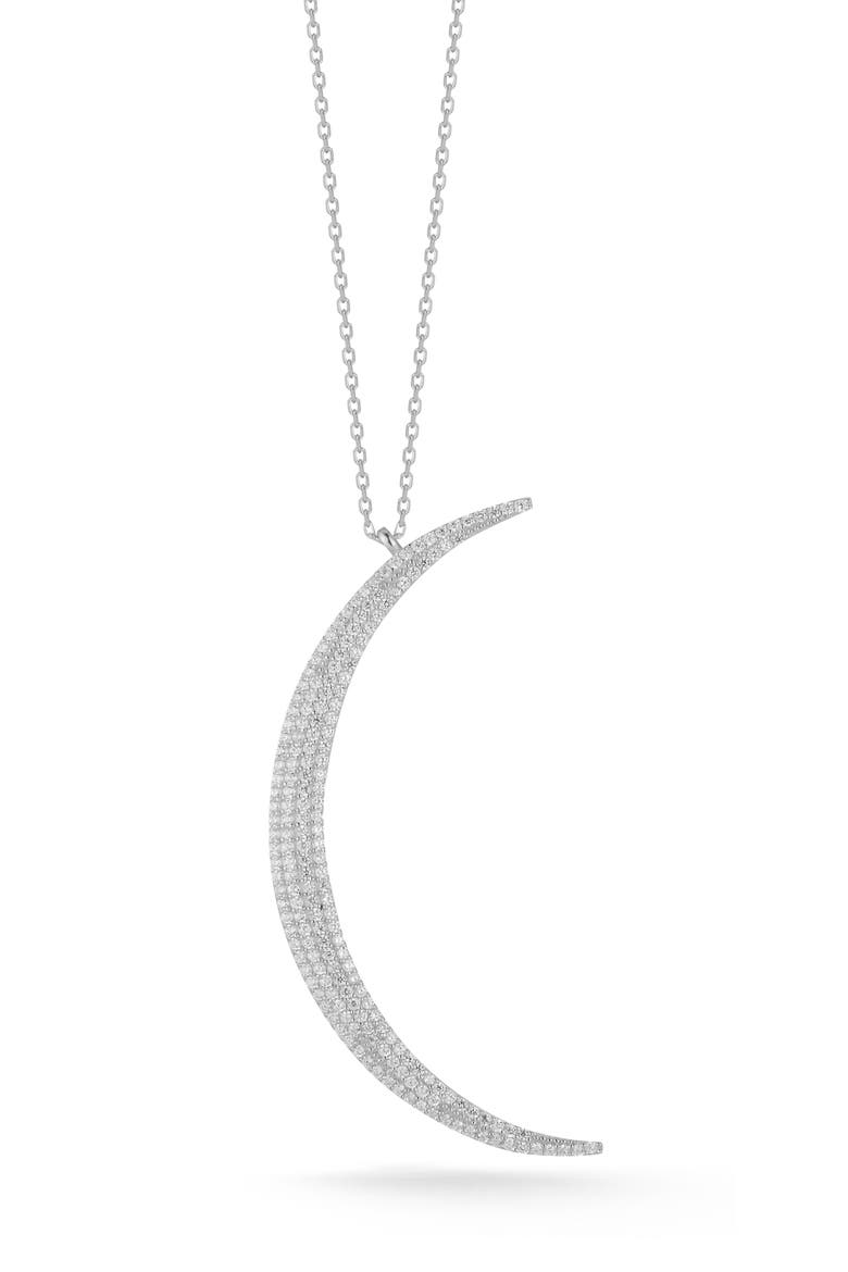 Sterling Silver & CZ Moon Necklace, Main, color, SILVER