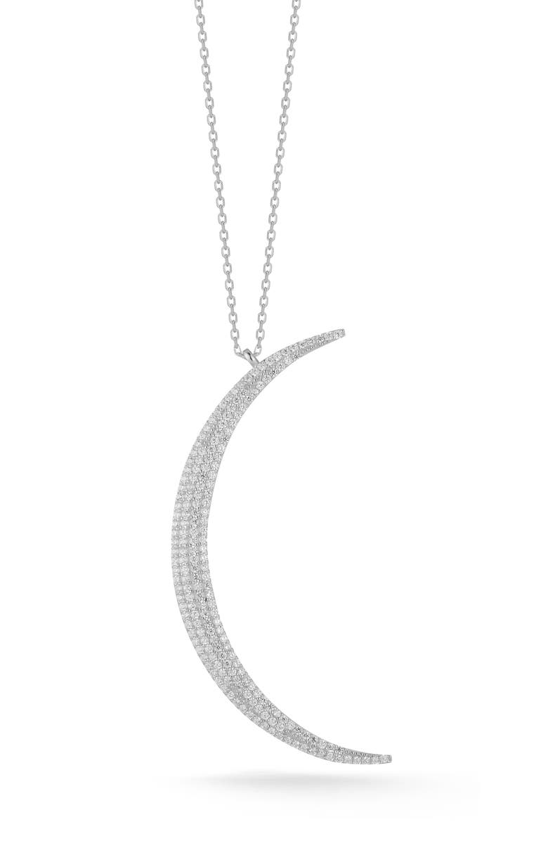 SPHERA MILANO Sterling Silver & CZ Moon Necklace, Main, color, Silver