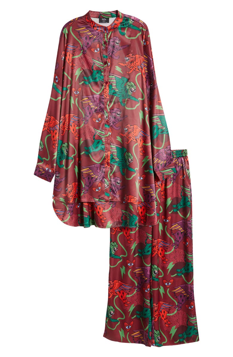 Dressed in Lala Wild Whimsy Oversize Satin Top & Pants Set, Main, color, 