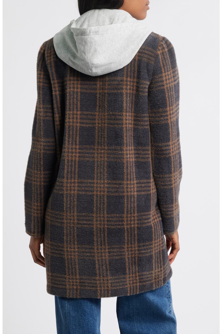 Plaid Coat with Bib Hoodie, Alternate, color, BLACK COPPER COMBO