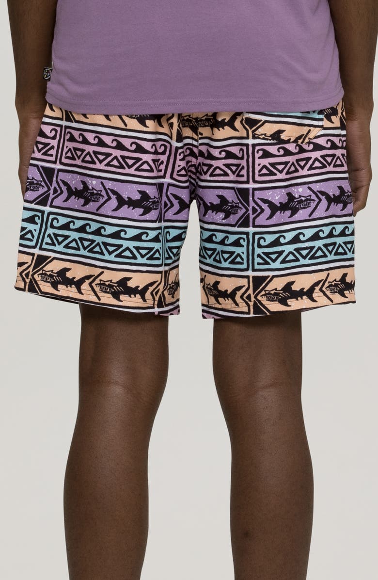 Maui & Sons Bam Bam Shark Print Microfiber Swim Trunks, Alternate, color, Black